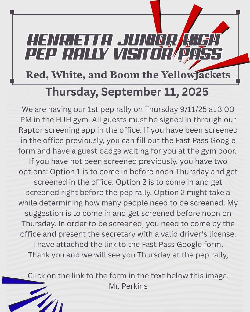 HJH Pep Rally Visitor Pass