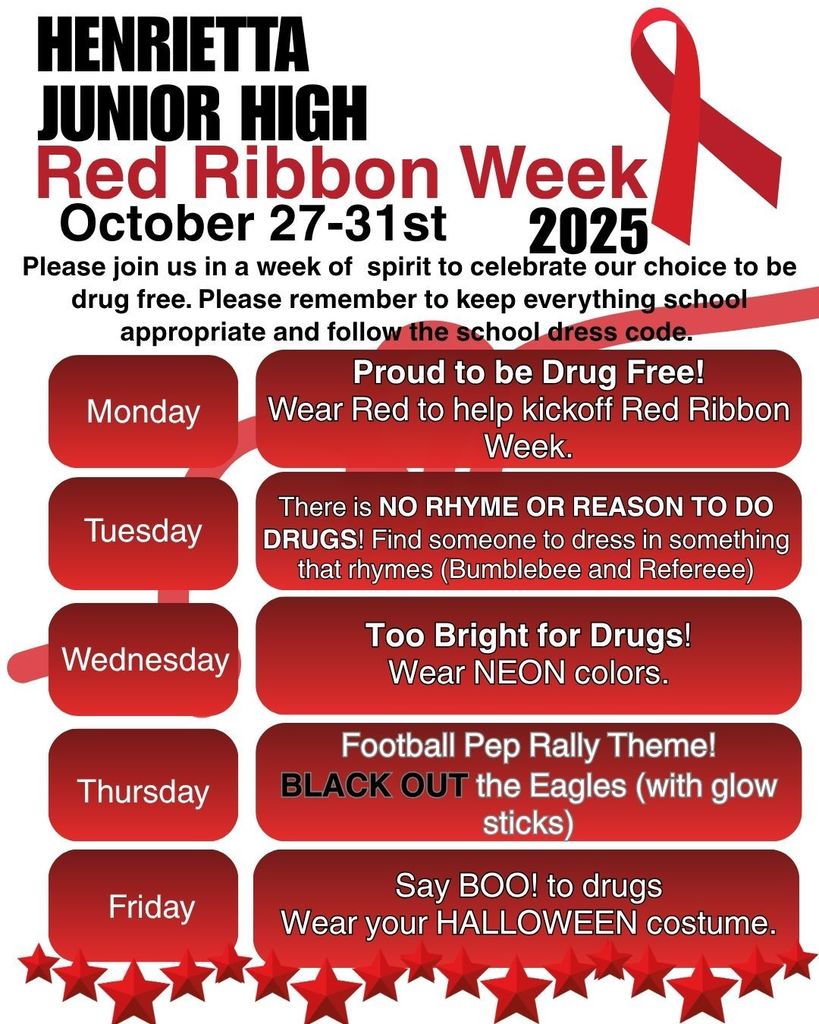 HJH Red Ribbon Week October 27-31, 2025. 