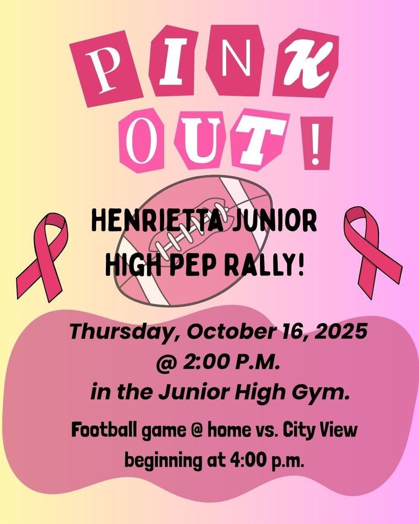 HJH Pep Rally on October 16, 2025 at 2:00 P.M. in the JH Gym.