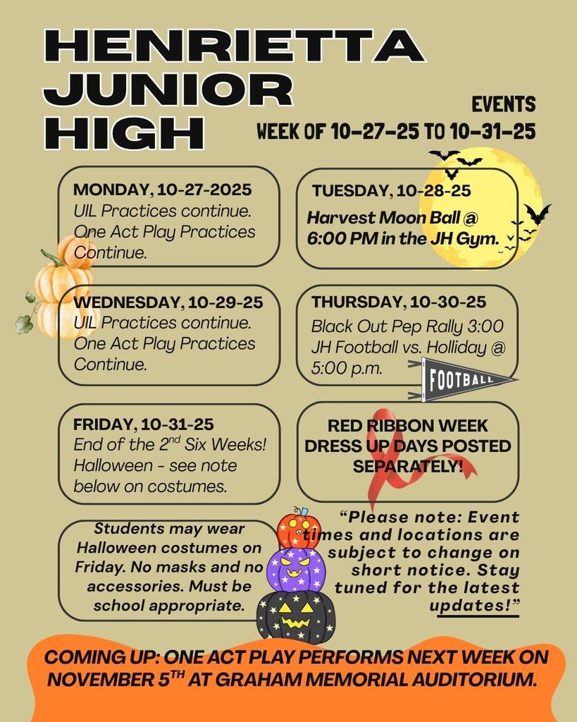 HJH Happenings 102725 to 103125