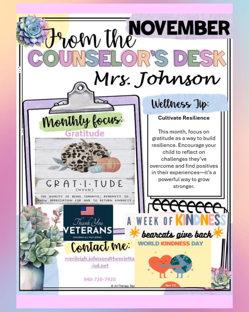 HJH Counselor's Corner November Newsletter.