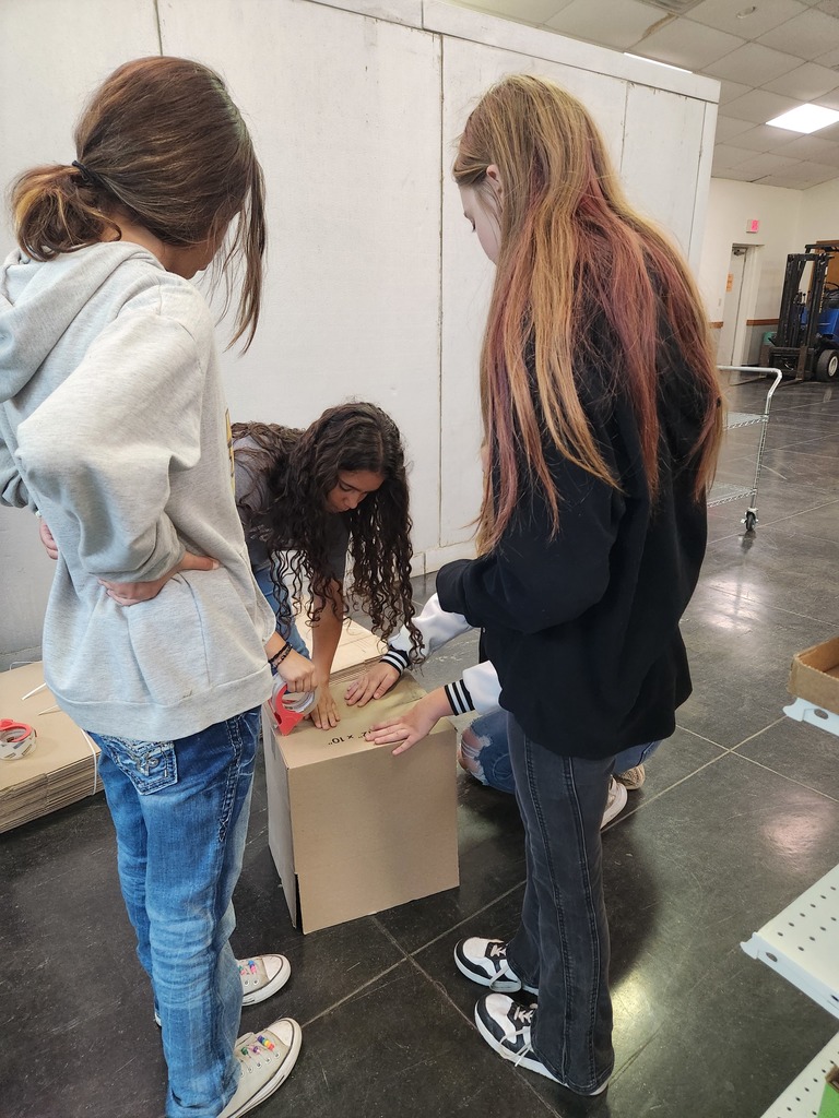 Students putting boxes and double sacks together for the food bank