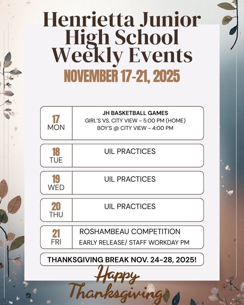 HJH Events 11-17-25 to 11-21-25.