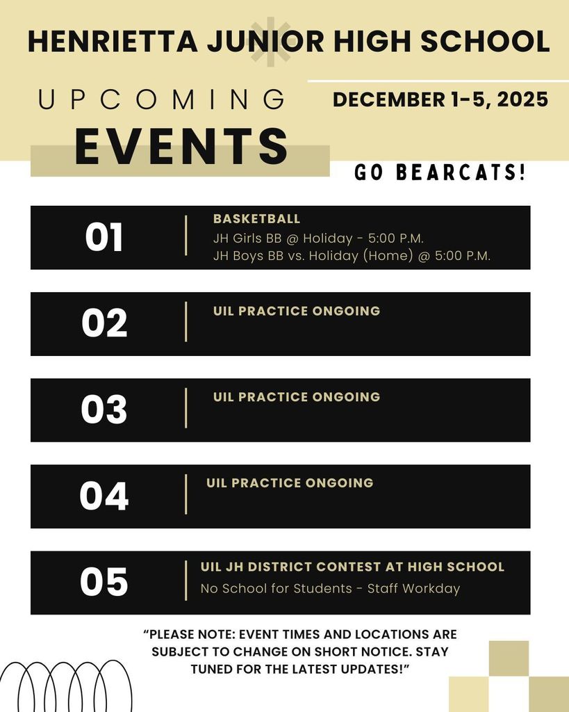 HJH Events from 12-1-25 to 12-5-25!