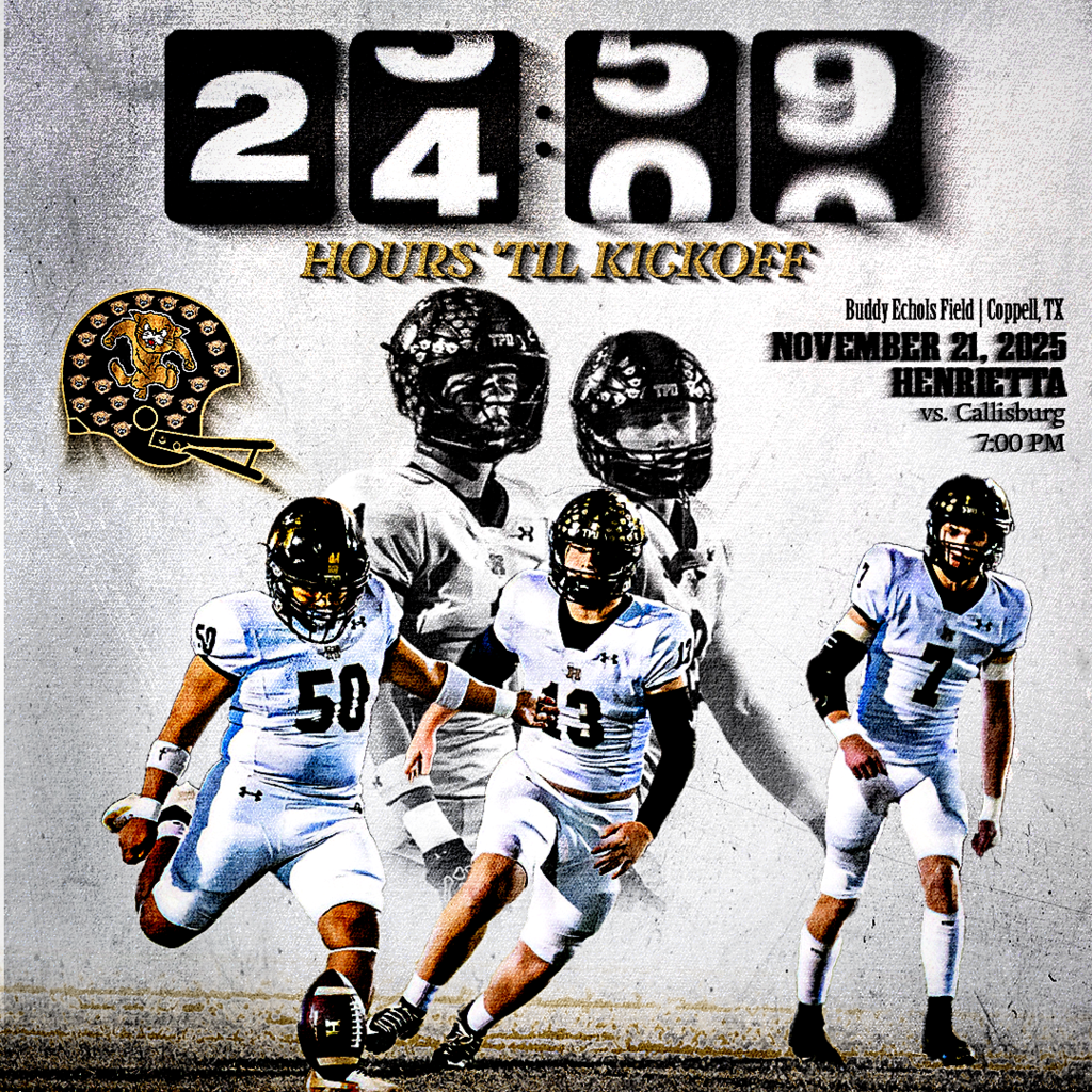 24 HOURS ‘TIL KICKOFF… 🔥 Henrietta vs Callisburg | 7:00 PM | Coppell, TX | Area Championship  Bearcat Nation — we need EVERY ONE of you tomorrow night! Pack the stands, bring the noise, and let’s make Buddy Echols Field shake!  Let’s go BEARCATS! #TPD