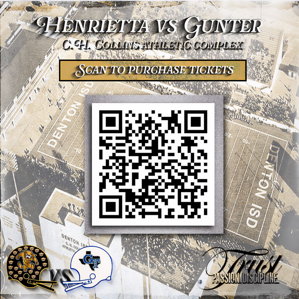 🔥 PLAYOFF GAME INFO — LET’S PACK THE STANDS! 🔥 Henrietta vs Gunter 📅 Friday, November 28, 2025 ⏰ 2:00 PM 📍 C.H. Collins Athletic Complex | Denton, TX - WE ARE THE VISTORS   🎟 GET YOUR TICKETS ONLINE: https://gofan.co/app/school/TX12422  Select the game and lock in your seats NOW!  What You Need to Know:  ❗ No printouts or screenshots — tickets must be validated on your smartphone.  💳 Online sales only (no cash).  💵 $1 convenience fee per ticket.  🏟 Buy tickets ahead of time or at the gate.  🎖 Military, TGCA, THSCA, Senior Citizen & District passes accepted — DO NOT validate before entering.  👶 Kids under 5 are FREE.  🚫 No refunds — all sales final.  🚗 PARKING: Check out the attached parking map before you arrive. ⚠️ No crossovers inside the stadium.  👜 CLEAR BAG POLICY: Please review the attached guidelines — all fans must comply.  🏈 POSTGAME REMINDER:  Fans, parents, and students cannot enter the field after the game.  Coaches’ families may enter from the south stairs near the scoreboard.  - LET’S SHOW UP. LET’S BE LOUD. LET’S GO BEARCATS! 🔥#TPD