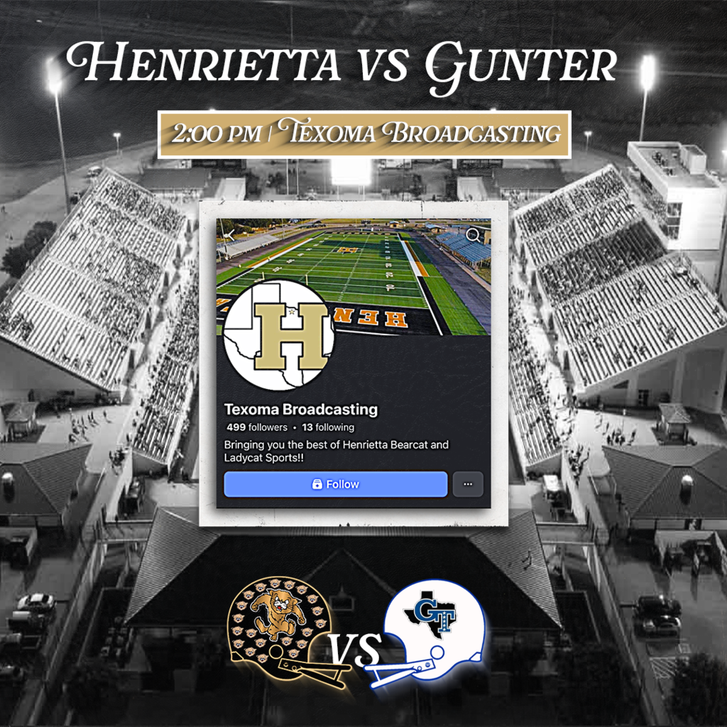 GAMEDAY LIVESTREAM! 🔥| Friday, 11/28/2025 Henrietta vs. Gunter tomorrow at 2:00 PM — catch the full game live on Facebook courtesy of Texoma Broadcasting!  Live Stream: https://www.facebook.com/share/1ATYrWznUk/?mibextid=wwXIfr
