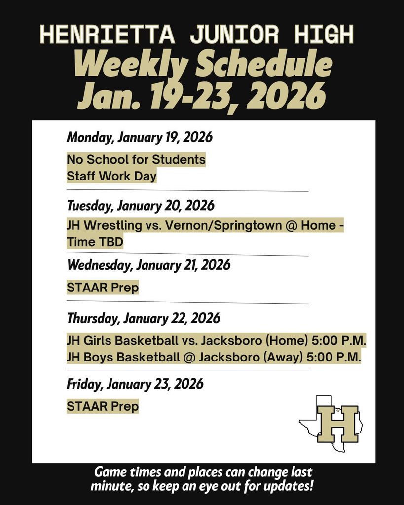 HJH Weekly Schedule 1-19-26 to 1-23-26