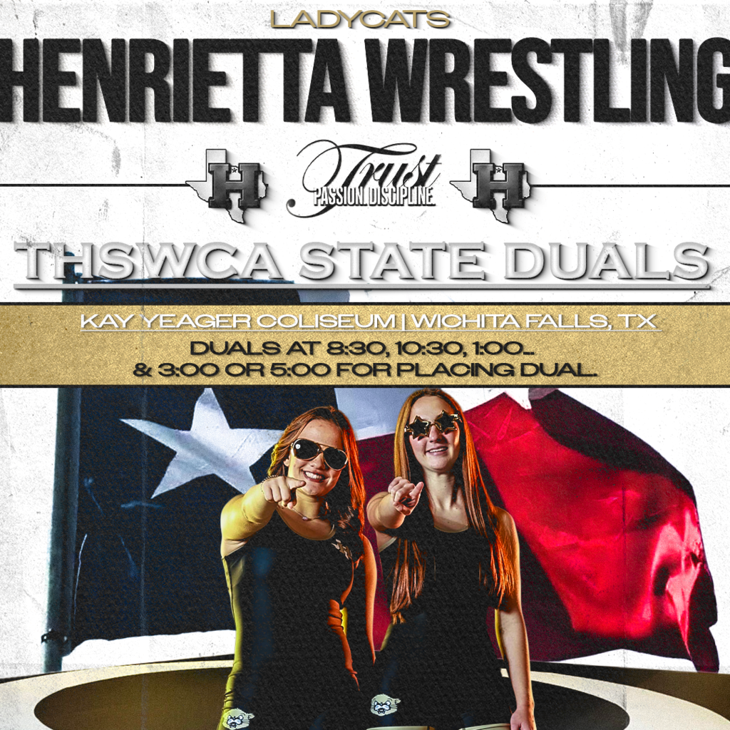 LADYCAT WRESTLING | THSWCA STATE DUALS 🐾 Lady Cats Wrestling @ THSWCA State Duals 📍 Kay Yeager Coliseum — Wichita Falls, TX ⏰ Duals at 8:30 AM, 10:30 AM, 1:00 PM 🏅 Placing dual at 3:00 PM or 5:00 PM 🎥 Watch live: https://www.flowrestling.org/nextgen/events/14540092/information #TPD #THSWCA