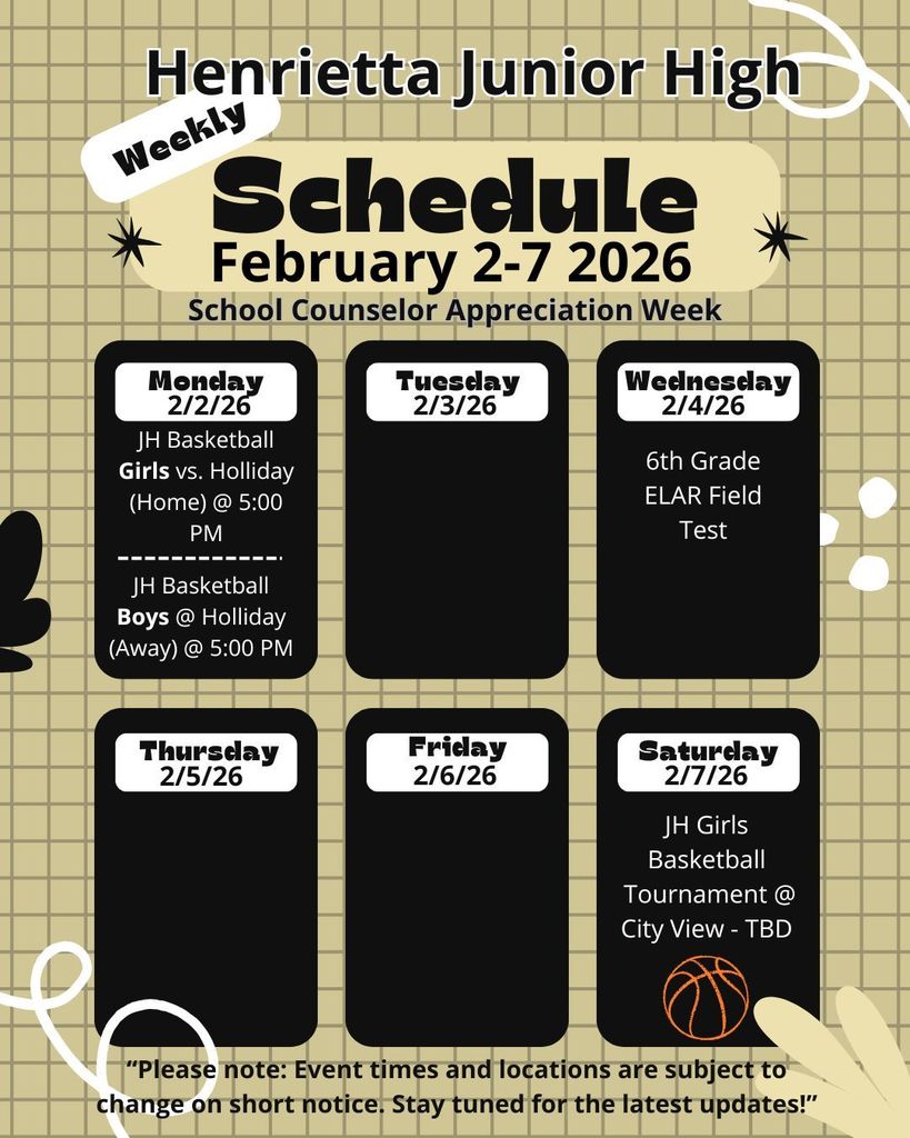 HJH Weekly Schedule for February 2 - 7, 2026!