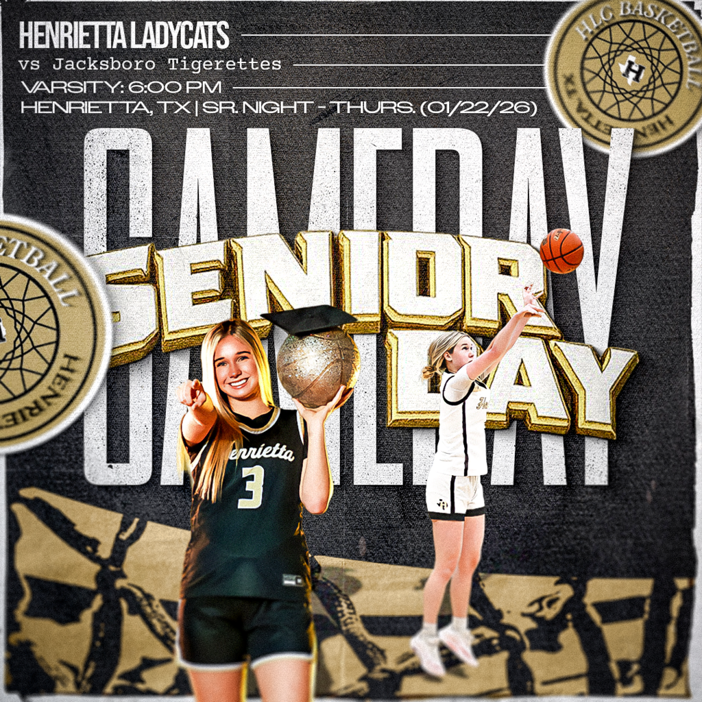 🏀 HLC GAMEDAY | DISTRICT | SENIOR DAY 🏀 Henrietta Ladycats 🆚 Jacksboro Tigerettes 📍 Henrietta HS Gymnasium | Henrietta, TX ⏰ Tip-Off: 6:00 PM Tonight we celebrate SENIOR DAY as we honor our lone senior, Lyndee Brown! Bearcat Nation, pack the gym and be loud! Trust. Passion. Discipline. #TPD