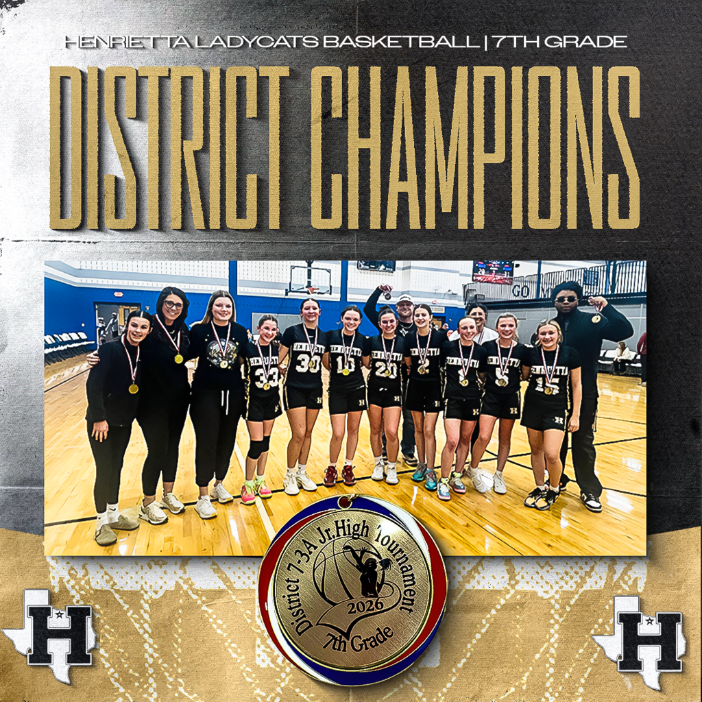 🏆 DISTRICT CHAMPS 🏆  The 7th Grade Ladycats went to work and brought it home 💪 Trust, Passion, and Discipline on full display from start to finish.  Proud of the grit, growth, and togetherness this group showed all season. Champions on the court and even better representatives of Henrietta.  Enjoy it Ladycats, y'all earned every bit of it! #TPD