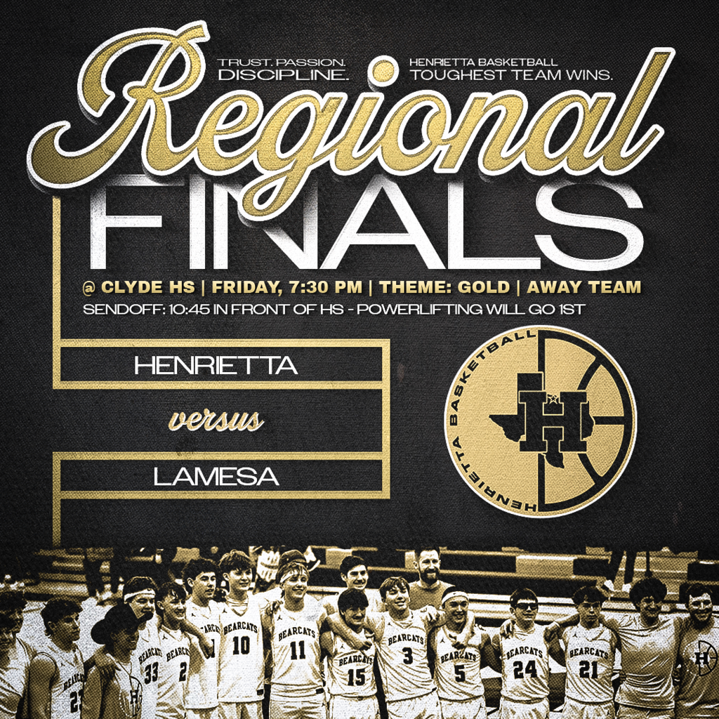 🏀 REGIONAL FINALS 🏀  🗓 Friday ⏰ 7:30 PM 📍 Clyde 🆚 Lamesa 🚍 AWAY GAME  It’s time to show up and show out!  Let’s PACK THE GYM and support our boys as they battle for a spot in the semifinals!  #TPD