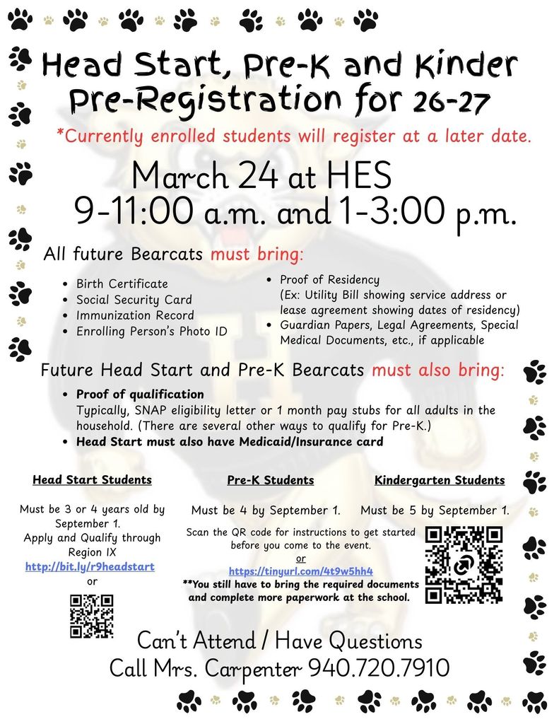 Head Start, Pre-K and Kinder Pre-Registration for 26-27