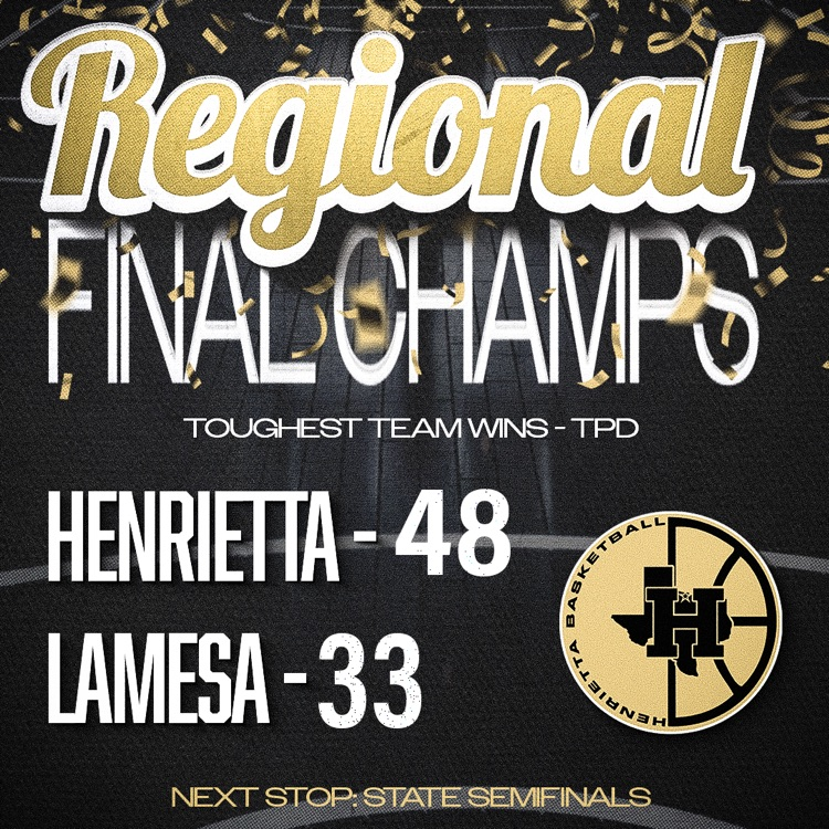 🏆 REGIONAL CHAMPS 🏆 Henrietta – 48 Lamesa – 33 A complete team effort and a defensive battle all night. The Bearcats answered every run and finished the job. Next Stop: STATE SEMIFINALS. Trust. Passion. Discipline. #TPD #BearcatBasketball