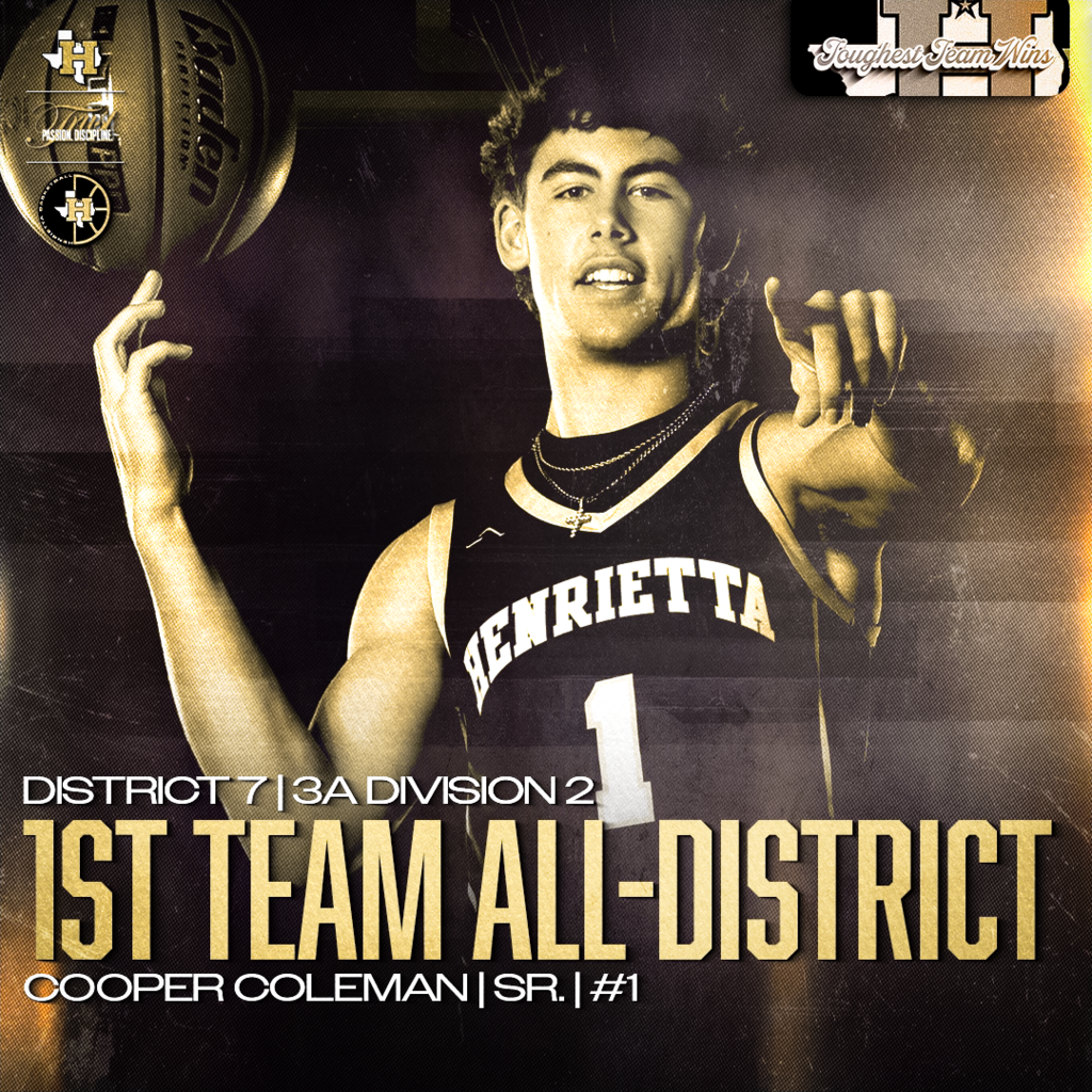 🏀 HENRIETTA BASKETBALL | 1ST TEAM ALL-DISTRICT 🏀  ⭐️ Congratulations to Cooper Coleman and Cruse Coleman on earning 1st Team All-District (District 7-3A D2) honors.  These two competed every game and represented Henrietta the right way.   The standard never changed: 🔥 Toughest Team Wins | Trust. Passion. Discipline. #TPD