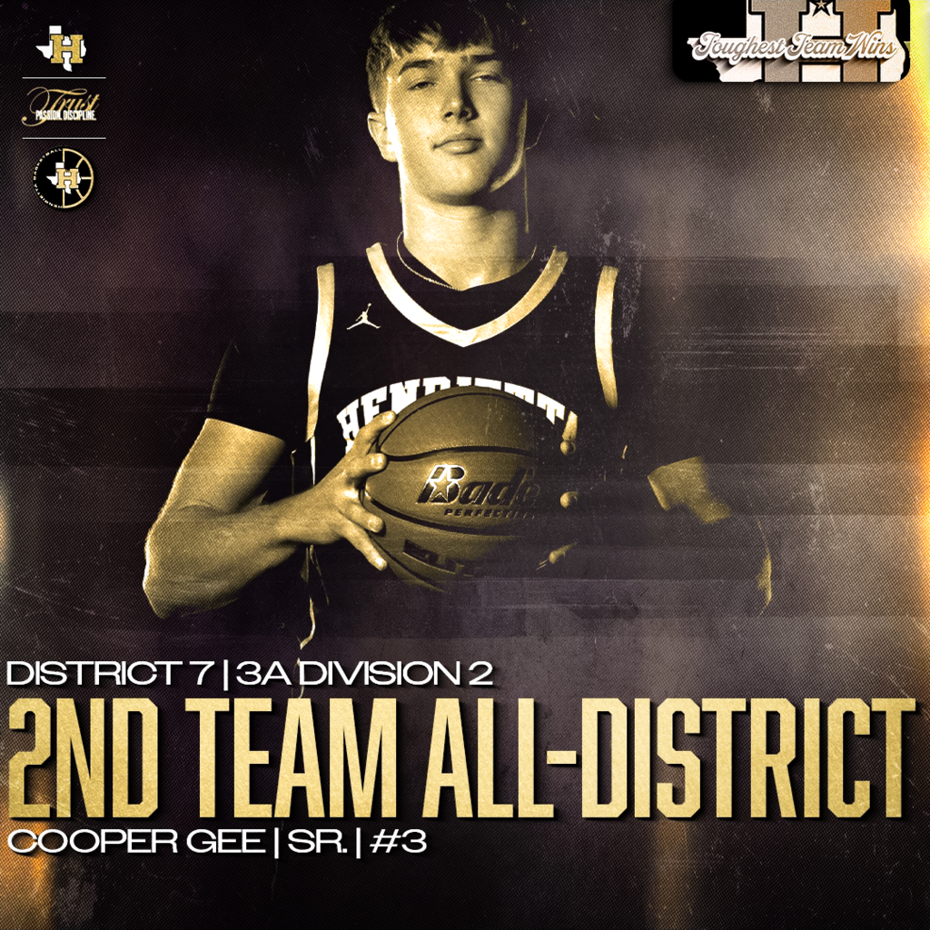 🏀 HENRIETTA BASKETBALL | 2ND TEAM ALL-DISTRICT 🏀  ⭐️ Congratulations to Cooper Gee on earning 2nd Team All-District (District 7-3A D2) honors.  A tough competitor who battled every game and represented Henrietta the right way.  The standard never changed: 🔥 Toughest Team Wins | Trust. Passion. Discipline. #TPD