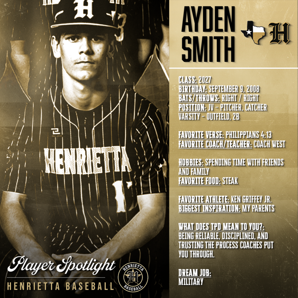 ⚾ HENRIETTA BASEBALL | PLAYER SPOTLIGHT ⚾ 🎓 Class of 2027 This junior class continues to compete and push our program forward every day. Their work ethic and commitment to the team represents what Henrietta Baseball is all about. 🔥 Trust. Passion. Discipline. #TPD #267