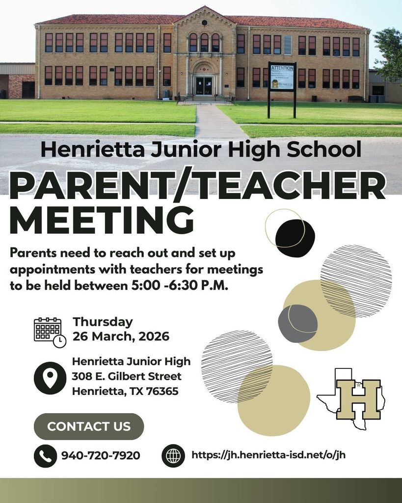 Parent Conferences rescheduled to Thursday, March 26, 2026 from 5:00-6:30 P.M. Contact to set up an appointment. 