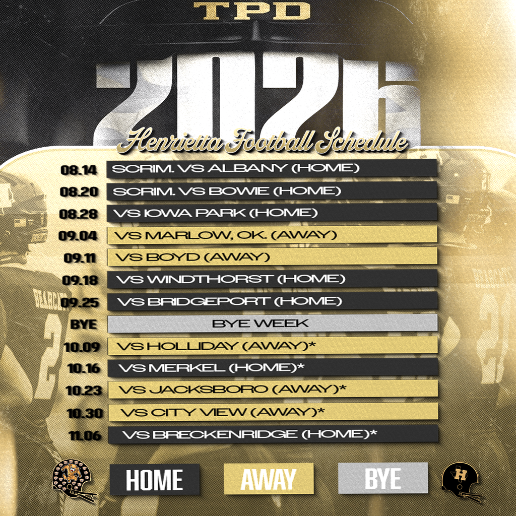 🏈 HENRIETTA FOOTBALL | 2026 SCHEDULE 🏈 Your 2026 Bearcat Football Schedule is here. 🔥 Trust. Passion. Discipline. 🔥 #TPD
