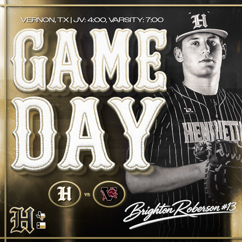 ⚾ HENRIETTA BASEBALL | GAMEDAY ⚾  Back on the road. Same standard. Same focus. Go compete.  🆚 Vernon 📍 Vernon, TX ⏰ JV 4:00 PM | Varsity 7:00 PM  Travel loud.  🔥 Trust. Passion. Discipline. #TPD #267