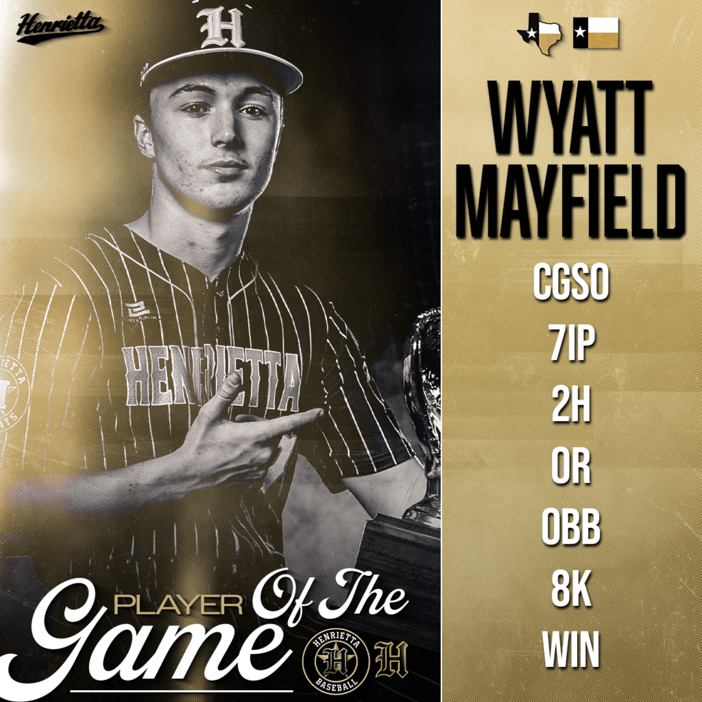 🔥 PLAYER OF THE GAME 🔥 - WYATT MAYFIELD  CGSO | 7 IP | 2 H | 0 R | 0 BB | 8 K | WIN Commanded it all night.  #TPD #267 