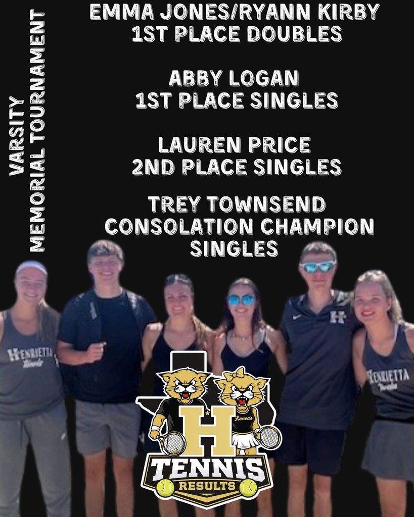 Six tennis players stand in front of a black background. A logo is at the bottom center.