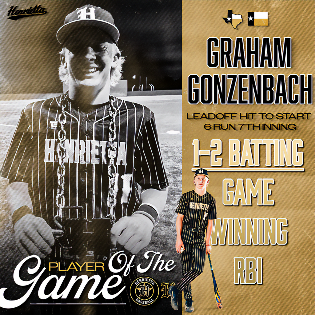 Henrietta Baseball | 🔥 PLAYER OF THE GAME VS VERNON🔥 - ⭐️ Graham Gonzenbach⭐️  1-2 at the plate Leadoff hit in the 7th Game-winning RBI  Made his moment count.  #TPD #267