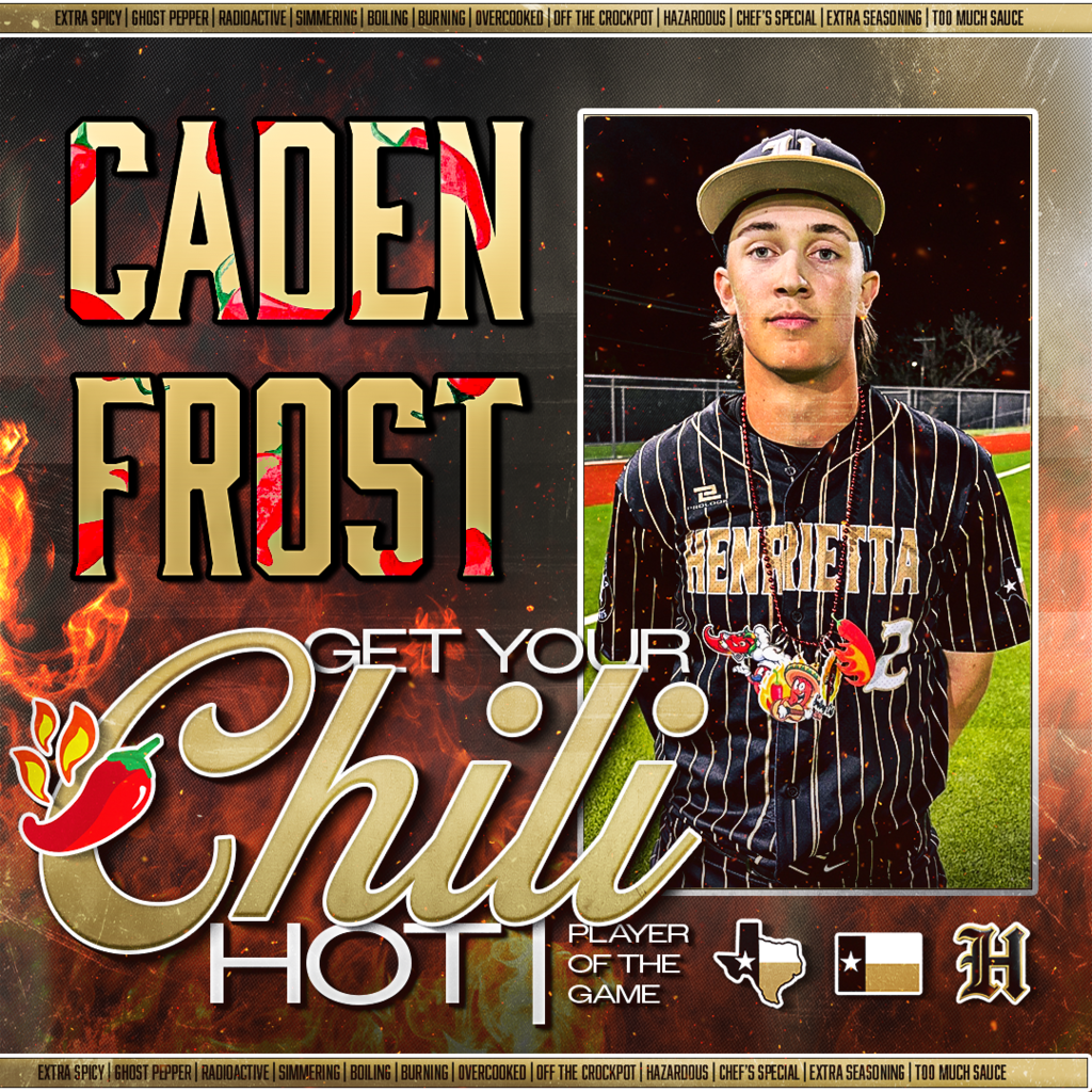 🌶️ HENRIETTA BASEBALL | GET YOUR CHILI HOT 🌶️  Caden Frost set the tone.  14 punchouts. Elite focus. Relentless energy.  First ever “Get Your Chili Hot” Player of the Game. That’s how you bring the heat.  🔥 Trust. Passion. Discipline. #TPD #267
