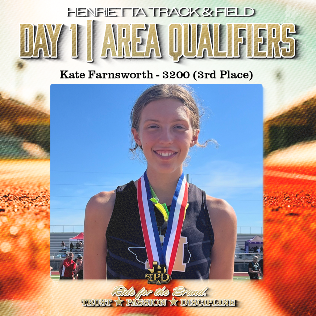 HENRIETTA TRACK & FIELD | AREA QUALIFIERS They showed up. They competed. They advanced. ➡️ Hadleigh Brand — Long Jump (4th) ➡️ Mya Garcia — Discus (3rd) ➡️ Kate Farnsworth — 3200 (3rd) Next stop: AREA. Keep stacking. 🔥 Trust. Passion. Discipline. #TPD