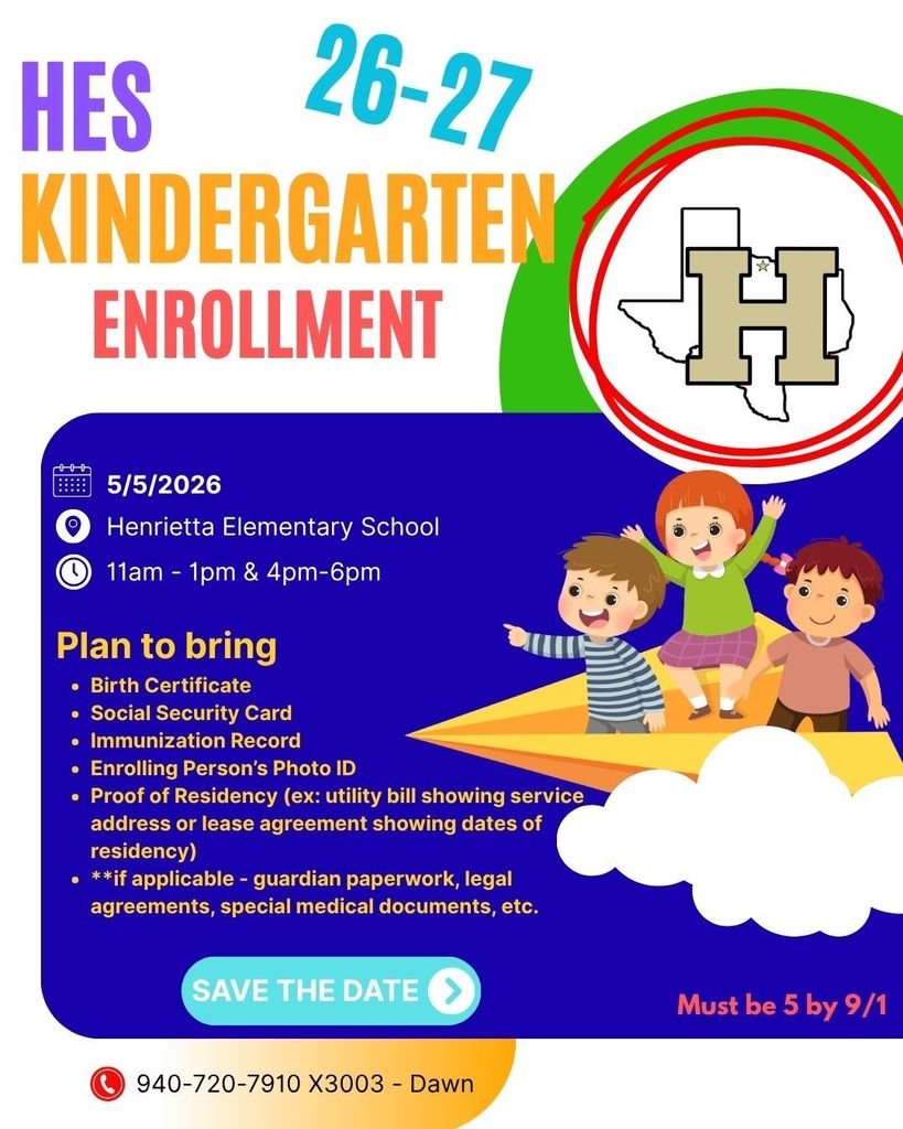 A flyer for kindergarten enrollment with a logo, children on a yellow plane, and text listing requirements and dates.