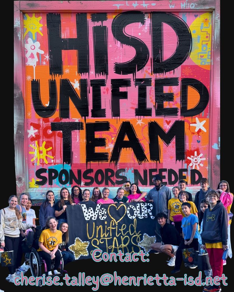 A group of individuals, some in wheelchairs, gather in front of a vibrant mural that says "HISD UNITED TEAM SPONSORS NEEDED."