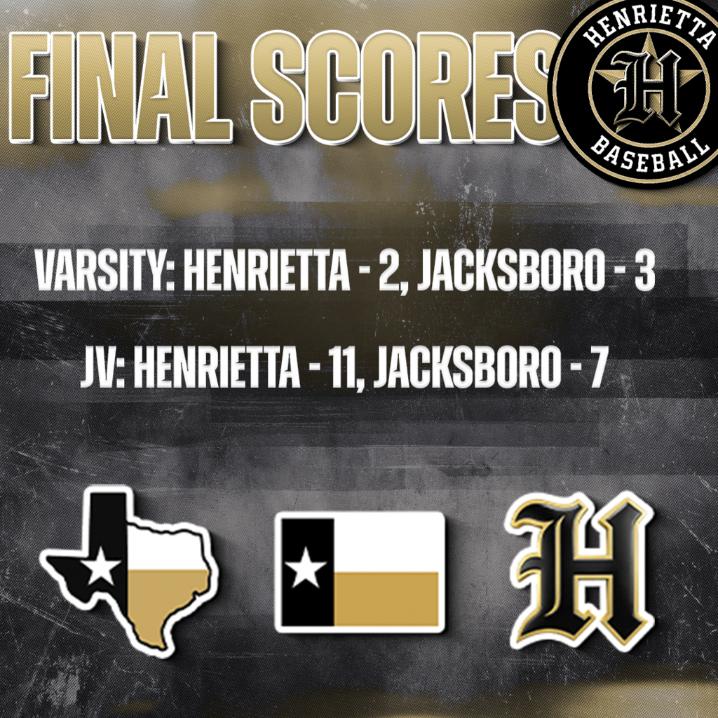 ⚾ HENRIETTA BASEBALL | FINAL VS JACKSBORO/NEXT UP ⚾ Varsity falls short. JV handles business. Response comes quick. 🆚 Bellevue (Non-District) 📍 Henrietta, TX ⏰ Varsity 11:00 AM | JV 1:00 PM Back to work. 🔥 Trust. Passion. Discipline. #TPD