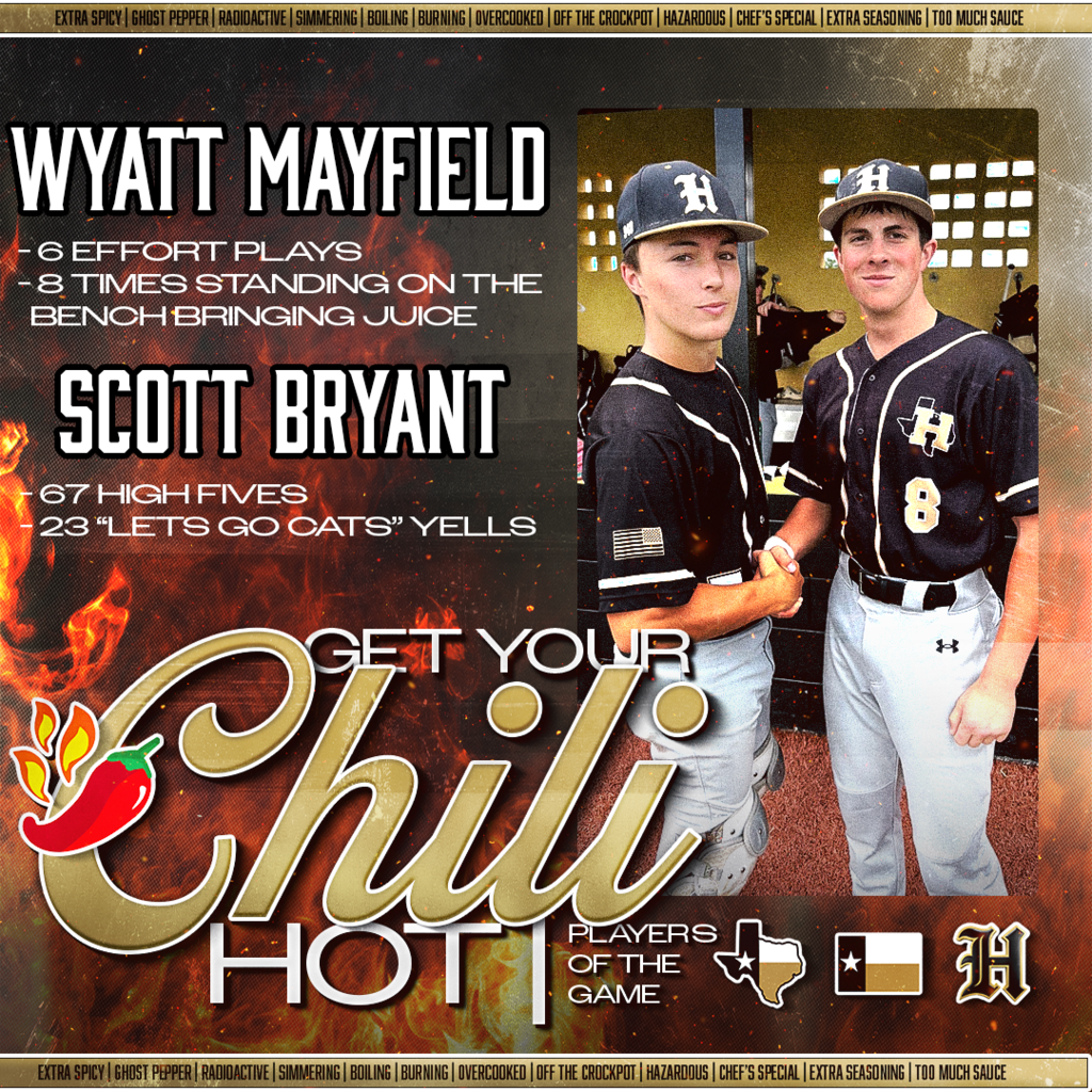 🌶️ HENRIETTA BASEBALL | GET YOUR CHILI HOT POTG🌶️ Energy changers. Juice creators. Wyatt Mayfield & Scott Bryant brought it all day with effort, voice, and dugout energy that fuels wins. This is what it looks like. This is the standard. 🌶️ GET YOUR CHILI HOT 🌶️ 🔥 Trust. Passion. Discipline. #TPD #267