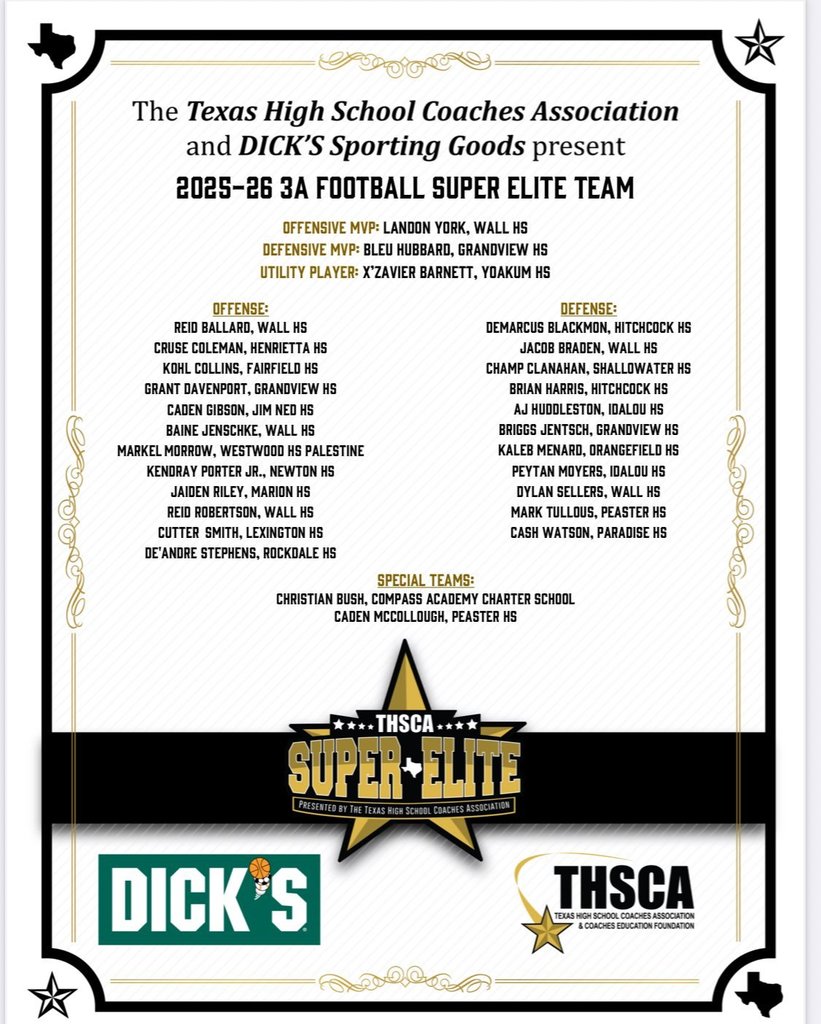 ⭐️ 3A SUPER ELITE TEAM ⭐️  When the work matches the standard, recognition follows. Representing Henrietta the right way.  Cruse Coleman | Sophomore | OFFENSE One of the top players in the state, and it shows every time he steps on the field. Tough. Consistent. Built for it.  Proud of you, 2. This is just the beginning! 🔥  #TPD