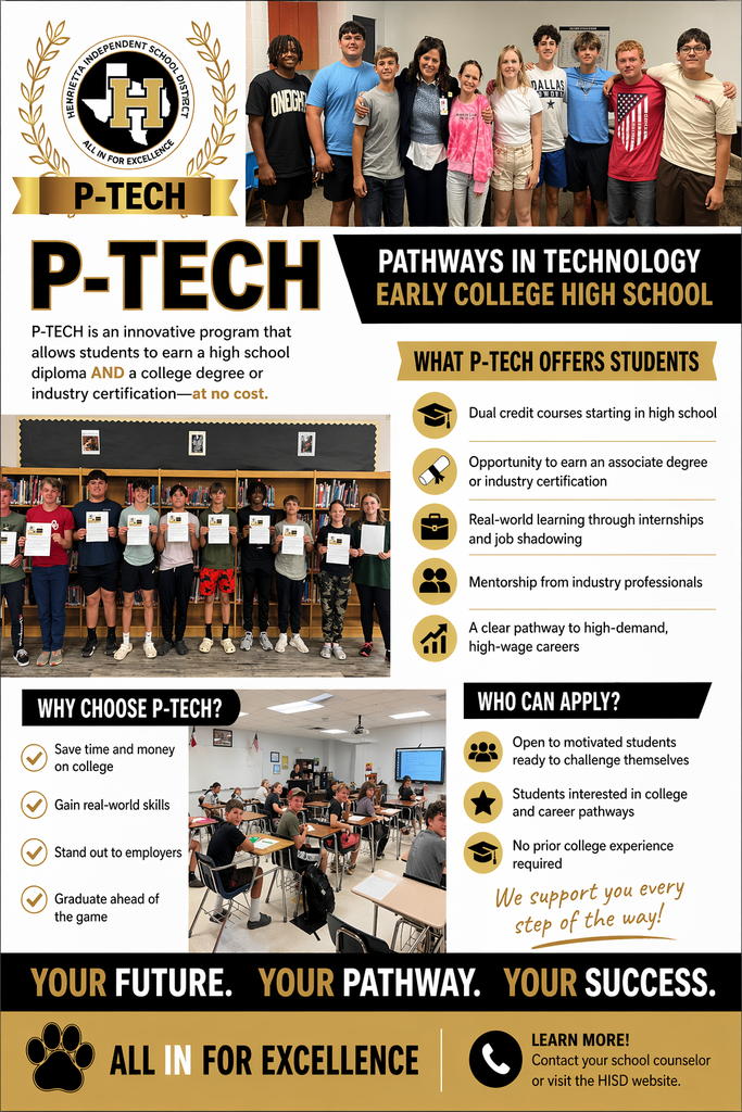PTECH application and parent meeting - APril 27th at 6 PM 