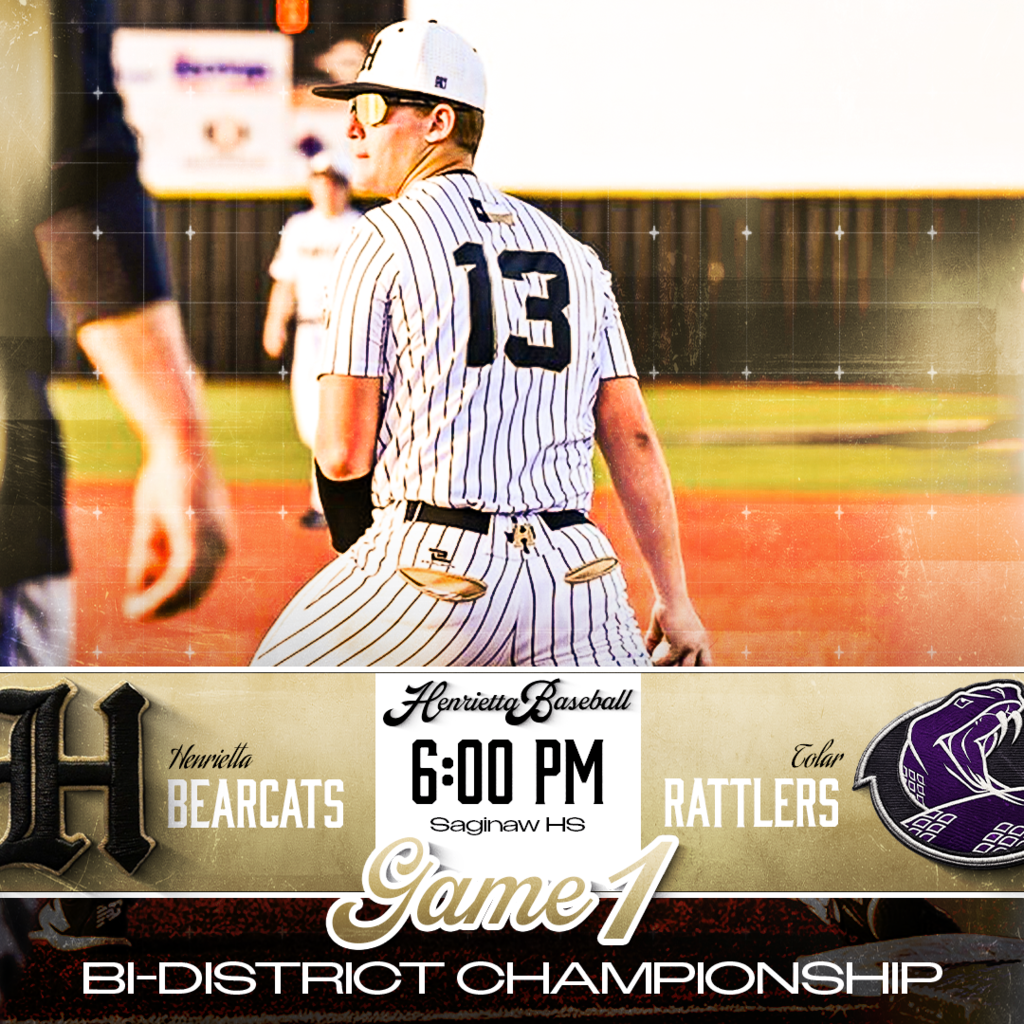 🔥 GAMEDAY — GAME 1 🔥 Bi-District. Lights on. Time to roll. 🐻 Henrietta vs 🐍 Tolar 📍 Saginaw HS ⏰ 6:00 PM All gas. No brakes. Trust. Passion. Discipline. Bearcat Family—pack it out, bring the energy, and let’s make it feel like HOME. 🟡⚫️ #TPD