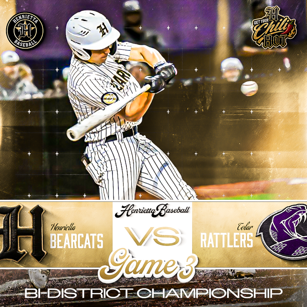 ⚾ HENRIETTA BASEBALL | GAME 3  Everything earned… nothing given.  After a hard-fought Game 2, it comes down to this— ONE GAME. WINNER ADVANCES.  📍 Saginaw HS ⏰ 12:00 PM 🏆 Bi-District Championship  The work’s been put in. The moment’s here. Time to compete the right way, pitch it, defend it, and trust the approach.  Appreciate everyone riding with us...let’s pack Saginaw and show up loud.  🌶️ Get your chili HOT. Trust. Passion. Discipline.  #TPD