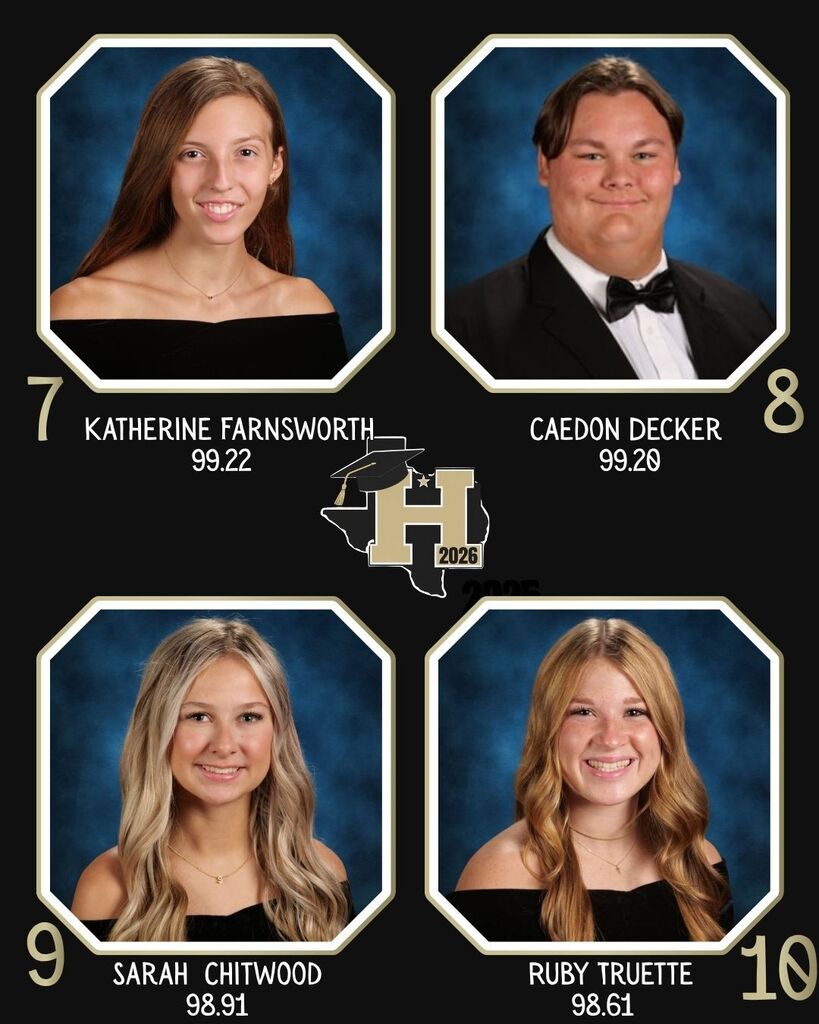 Four student portraits on a black background. From left to right, top to bottom: Katherine Farnsworth, Caedon Decker, Sarah Chitwood, Ruby Truette.
