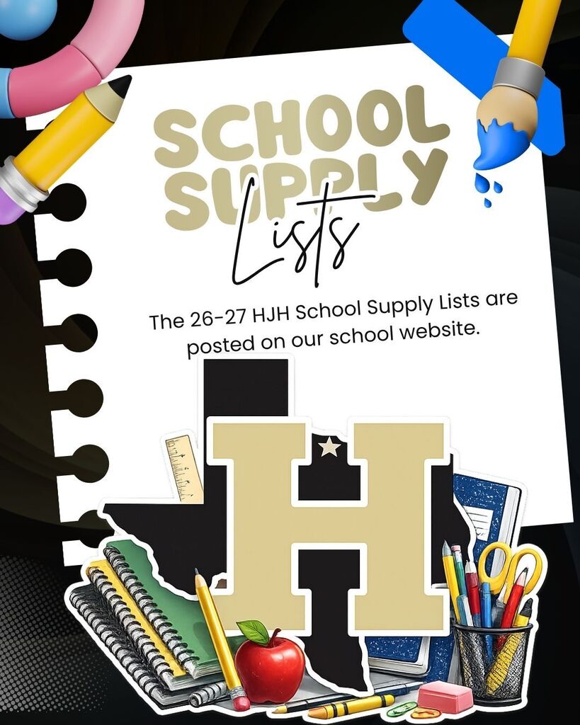 Document showing "SCHOOL SUPPLY LISTS" and "H" with school supplies such as pencils, an apple, and scissors.