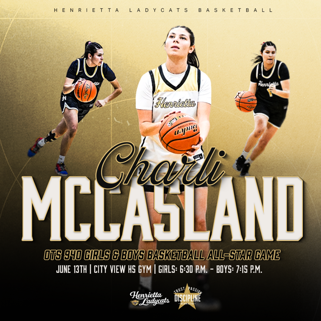 ⭐️ LADYCAT ALL-STAR ⭐️  Congratulations to Charli Mccasland on being selected to the OTS 940 Girls Basketball All-Star Game!  A returning senior for the Ladycats, Charli has earned this opportunity through her dedication, work ethic, and commitment to the standard of Henrietta Basketball. She continues to be a great representative of our program both on and off the court.  We're excited to see her compete with some of the area's top players while proudly representing Henrietta one more time this summer before her senior season.  📍 City View High School Gym 📅 June 13 🏀 Girls Game – 6:30 PM  The future is bright for Ladycat Basketball. Go represent the Gold & Black, Charli! 🖤💛  #TPD