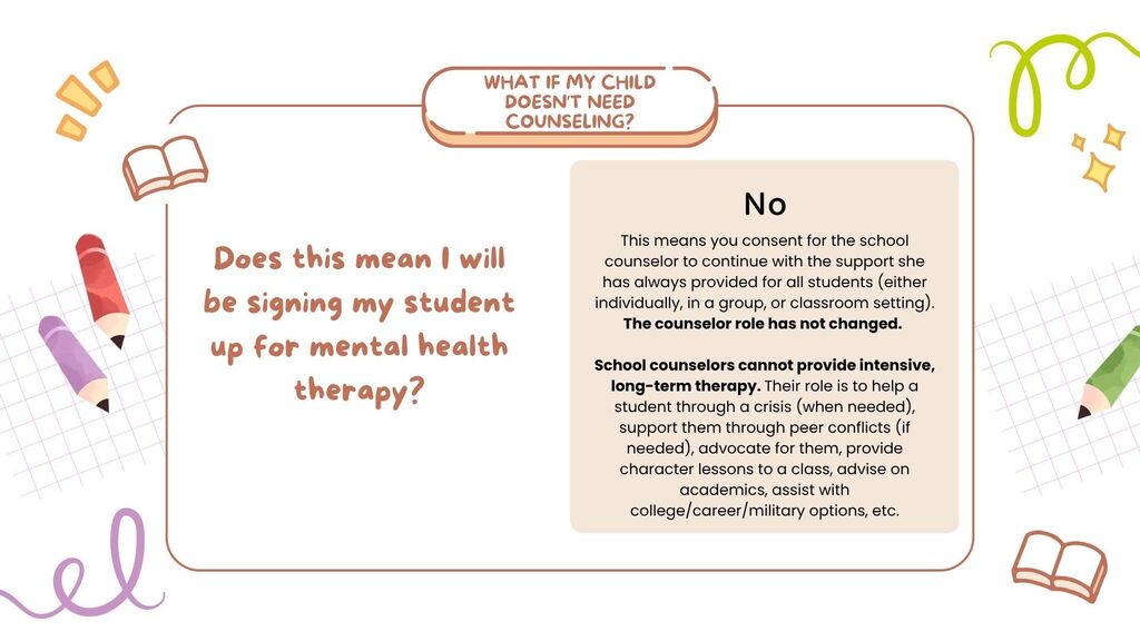 A text box asks if signing a student up for mental health therapy. There is a "No" button.