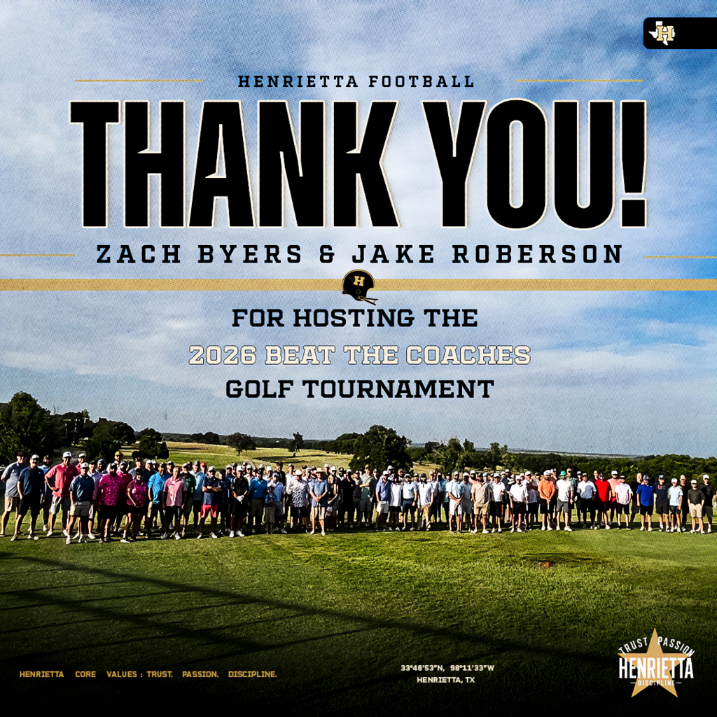 A special thank you to Zach Byers and Jake Roberson for hosting the 2026 "Beat the Coaches" Golf Tournament. Your generosity, time, and commitment to Henrietta Football continue to make a lasting impact on our student-athletes and our program. We are grateful for your investment in Bearcat Football and everyone who helped make this year's tournament a tremendous success. Thank you for believing in our kids. #TPD