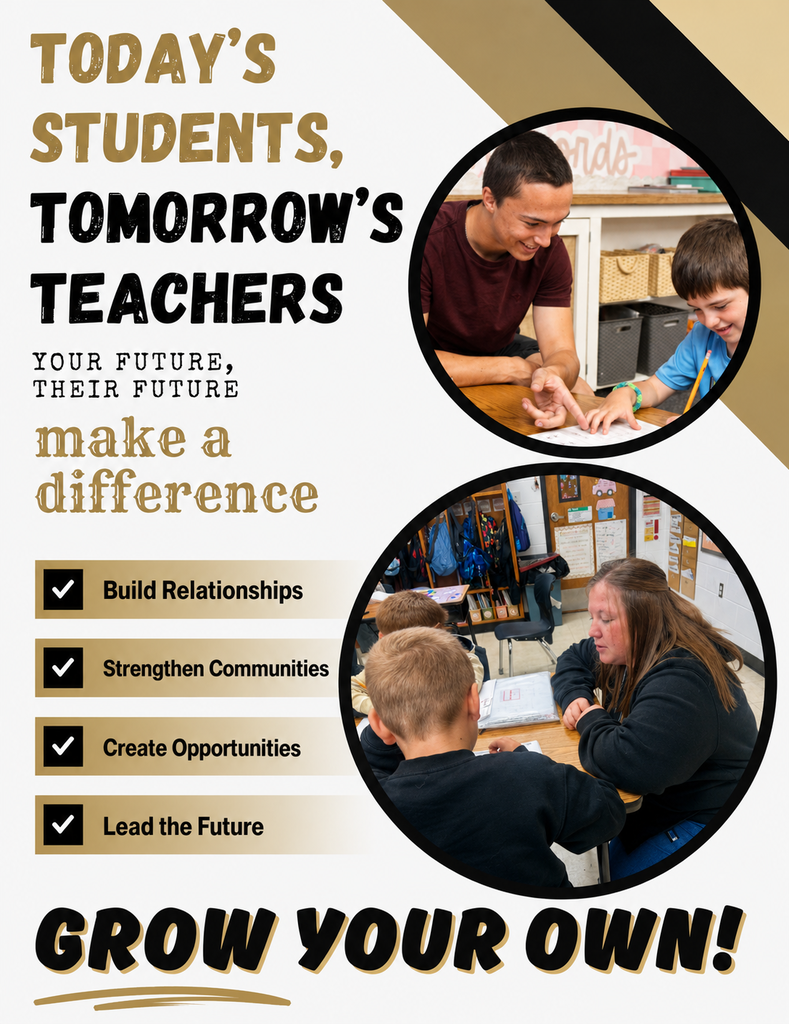 Three images show educators and students in a classroom. The images emphasize building relationships, strengthening communities, creating opportunities, and leading the future.