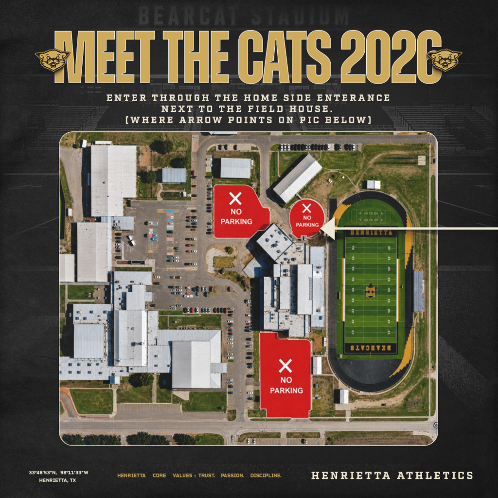 Meet the Cats 2026! Enter through the home side entrance next to the fieldhouse! Come meet our Fall Sports Teams, welcome our new staff, and grab some Bearcat/Ladycat gear and food while you’re there. See you there! #TPD