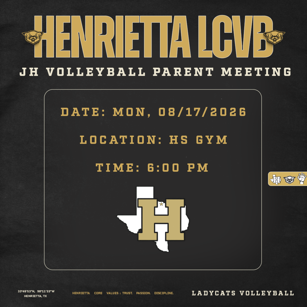 JH LCVB PARENTS! 🏐🐾 Join us Monday evening for our Junior High Volleyball Parent Meeting as we get ready for the 2026 season! 📅 Monday, August 17 ⏰ 6:00 PM 📍 HS Gym We’re excited to get the season rolling! See you there, Ladycats! 🖤💛 #LCVB | #TPD