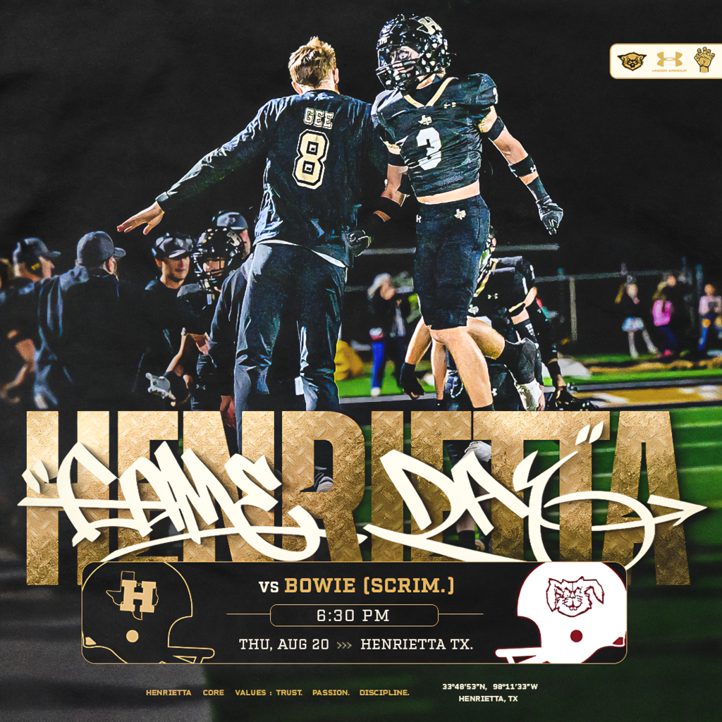 GET UP… IT’S (SCRIMMAGE) GAMEDAY! 🗣️  One last tune-up before it gets real.  🏈 Henrietta vs. Bowie ⏰ 6:30 PM 📍 Bearcat Stadium  Keep stacking days. Keep raising the standard.  #TPD | #HenriettaFB