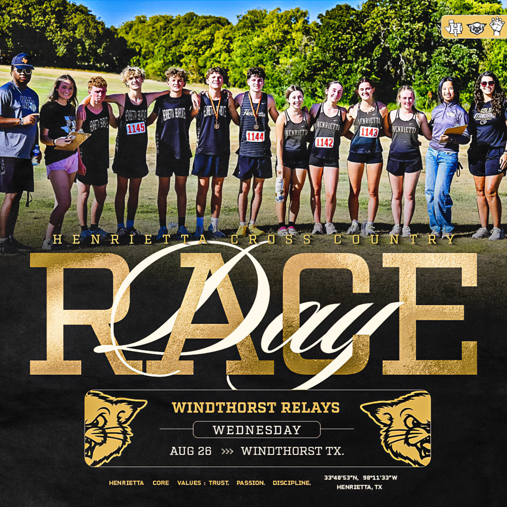 RACE DAY. 🐾🏃‍♂️🏃‍♀️  Henrietta Cross Country is back on the course Wednesday at the Windthorst Relays! Another opportunity to compete, improve, and keep stacking miles. 💪  📍 Windthorst, TX 📅 Wednesday, August 26  Run tough. Run together. Go Bearcats & Ladycats!   #HenriettaXC | #TPD