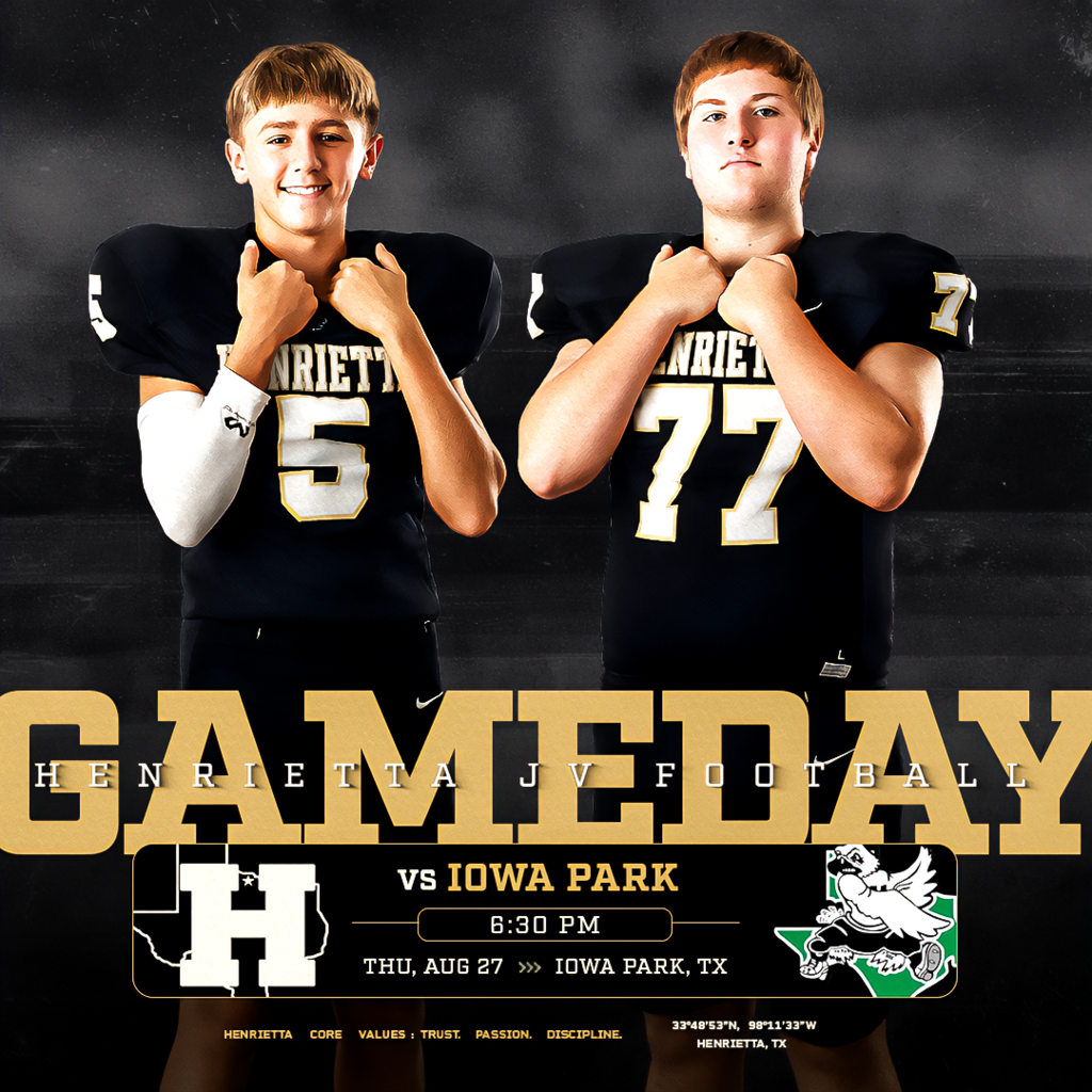 JV FOOTBALL | GAMEDAY  🆚 Iowa Park ⏰ 6:30 PM 📍 Iowa Park, TX  #TPD | HenriettaFB