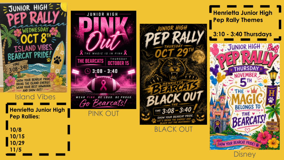 Junior High pep rally themes and dates